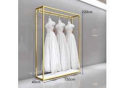 Стійка для весільних і вечірніх суконь 1500×400×2200 мм — глянцеве золото, труба 30×30 мм, полиця ДСП